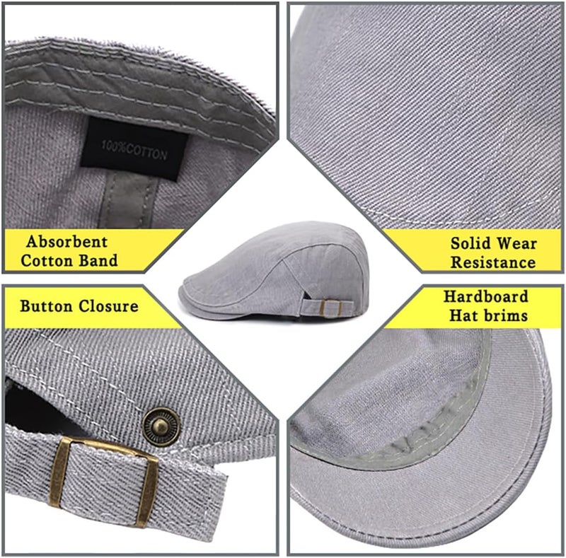 Xinveen Newsboy Hats for Men Flat Cap Cotton Adjustable Breathable Irish Cabbie Ivy Driving Hunting Hat - Image 3
